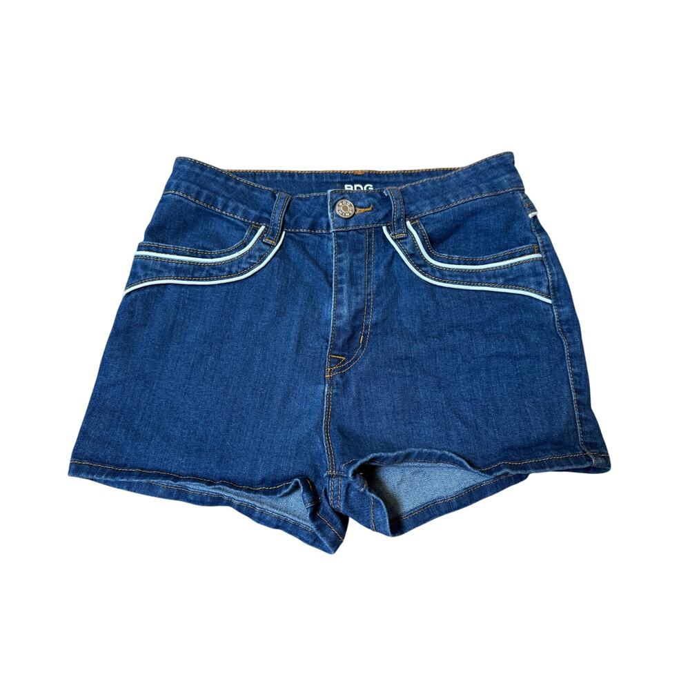 BDG Women's Blue Denim Jean shorts, stretchy, size 27; High Rise; Erin Shortie